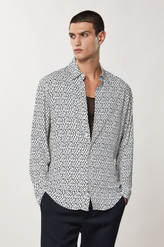 Geometric Off White Twill patterned shirt