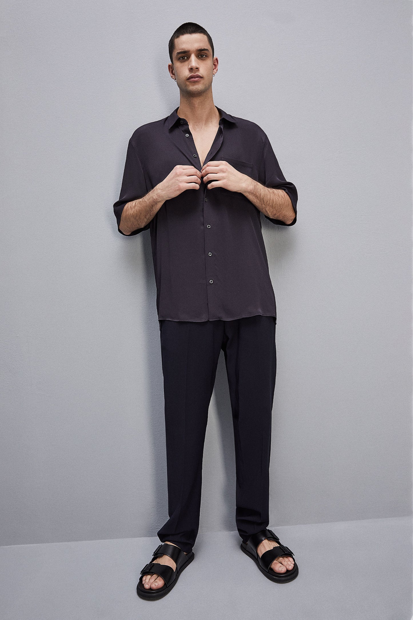 Short sleeve shirt in viscose twill