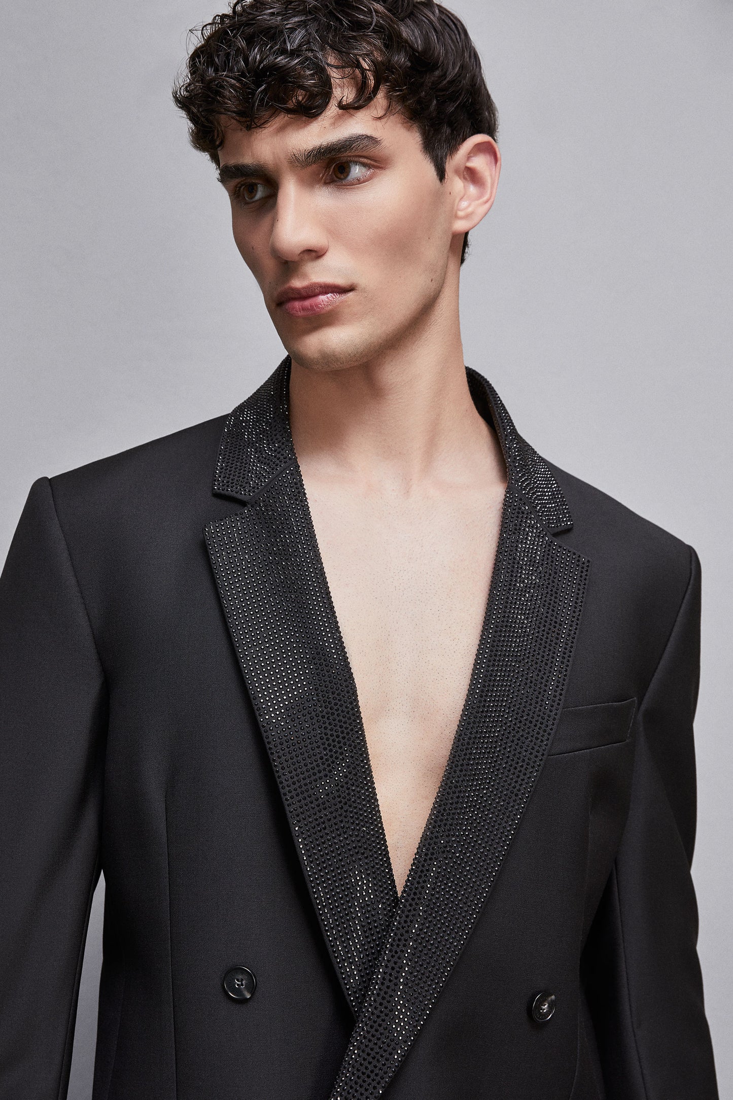 Black Double-breasted jacket with rhinestones by Patrizia Pepe