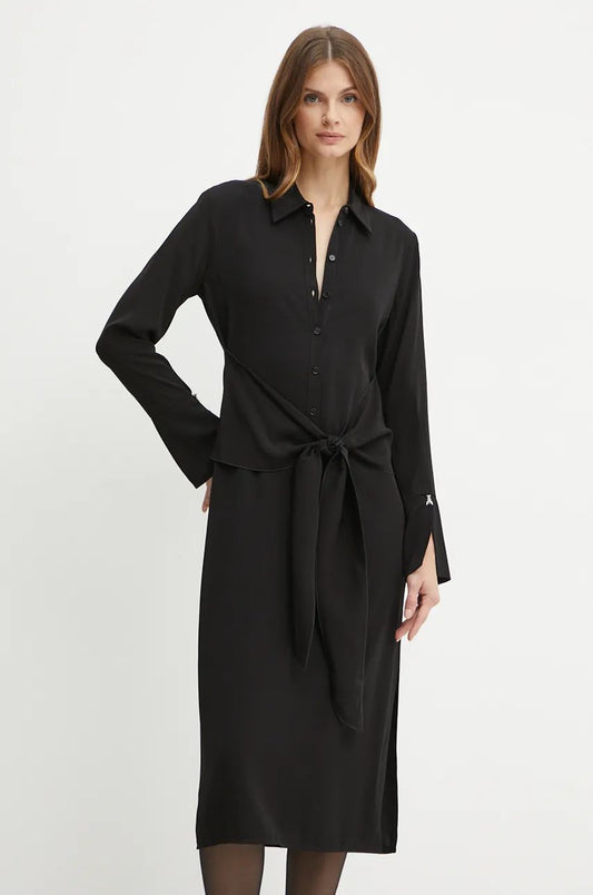 Black Essential twill sash dress by Patrizia Pepe