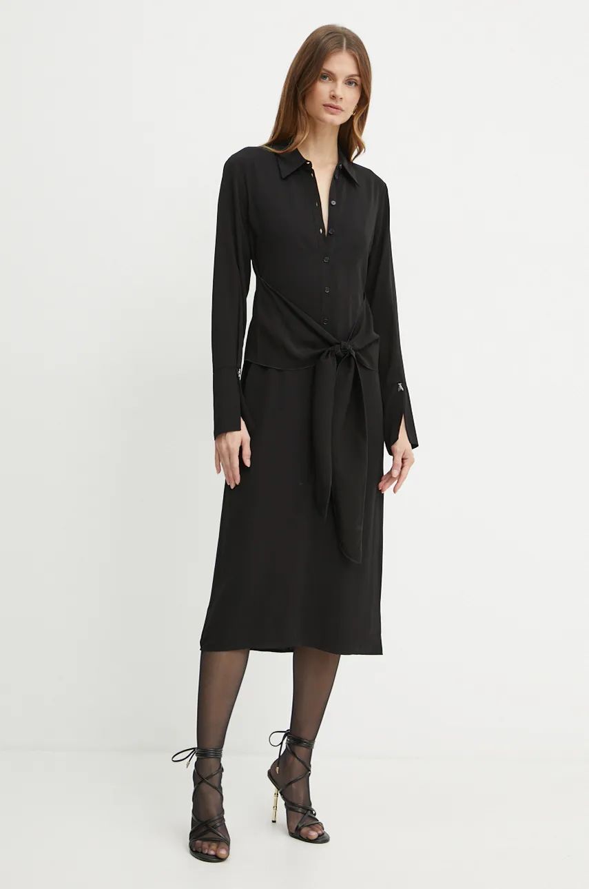 Black Essential twill sash dress by Patrizia Pepe